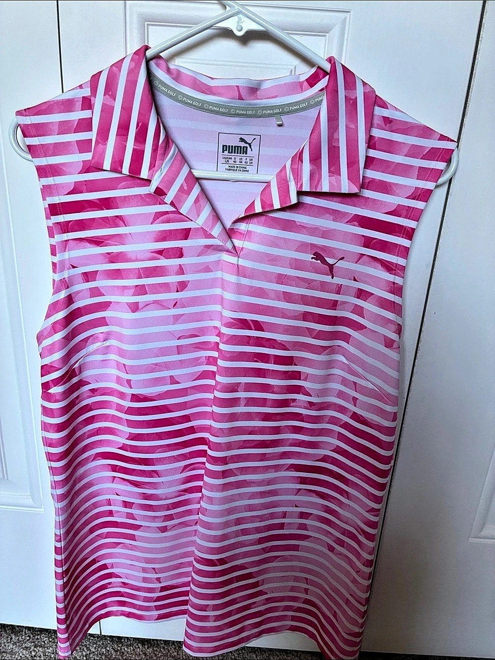 Puma Women's MATTR Lily Floral Sleeveless Golf Polo Pink & White Large